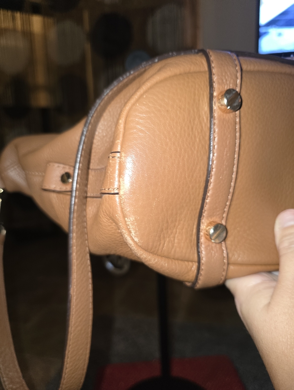 👜MK Michael Kors Pebbled Leather Satchel with MK Charm In Preloved Condition - Picture 8 of 10